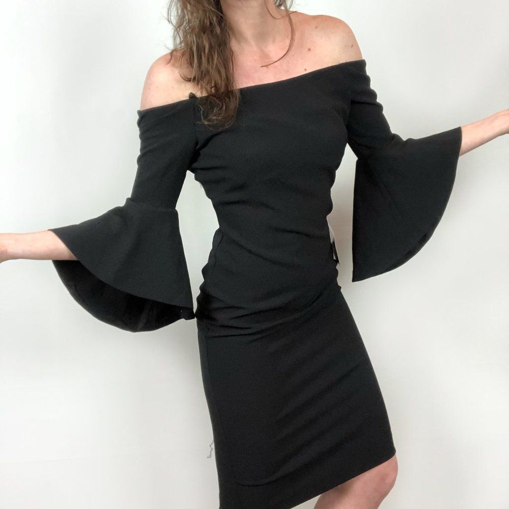 Chelsea28 Black Off The Shoulder Bell Sleeve Dress